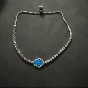 Blue Opal Hamsa Bracelet 925 Sterling Silver Adjustable Bracelet